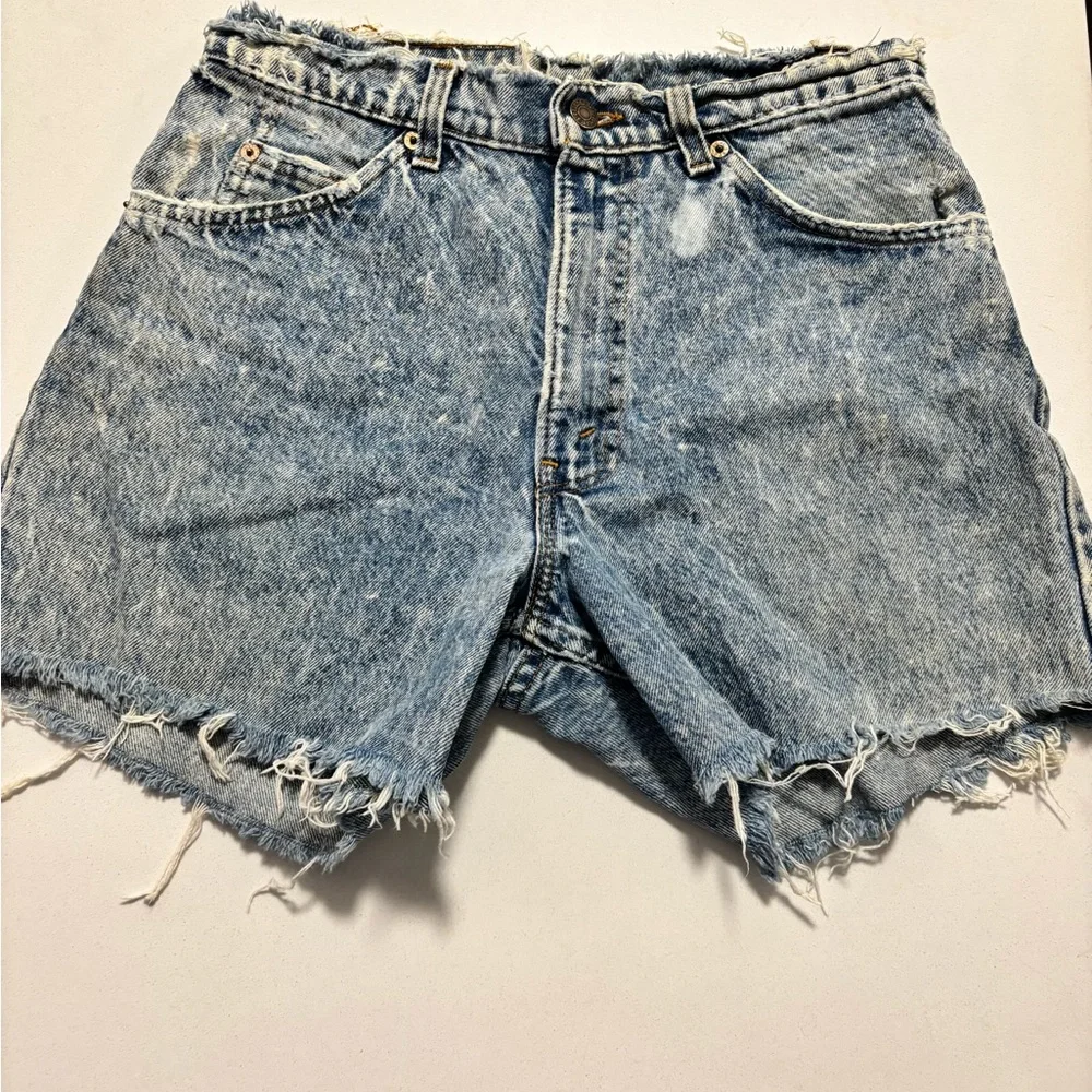 RARE VINTAGE LEVI'S ORANGE TAB Acid Wash High Rise Cutoff Denim Jean Shorts - Picture 6 of 15